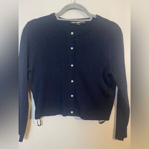 Karl Lagerfeld Midnight Blue Sweater with Pearl Accents